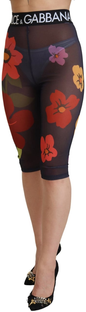 Dolce & Gabbana Black Floral Leggings Stretch Waist Pants Zwart