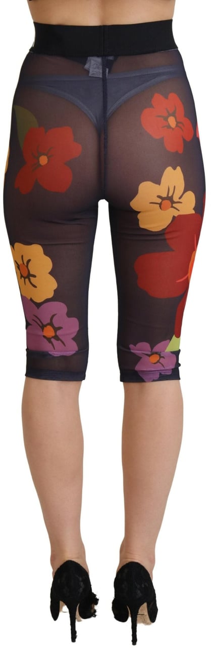Dolce & Gabbana Black Floral Leggings Stretch Waist Pants Zwart