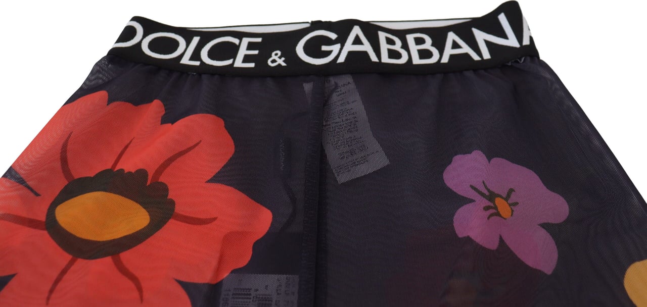 Dolce & Gabbana Black Floral Leggings Stretch Waist Pants Zwart