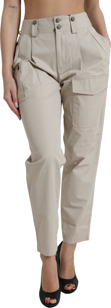 Dolce & Gabbana Beige Cotton High Waist Tapered Pants Beige