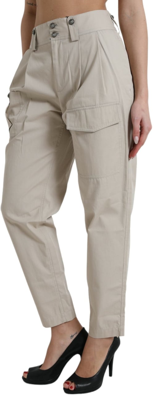 Dolce & Gabbana Beige Cotton High Waist Tapered Pants Beige