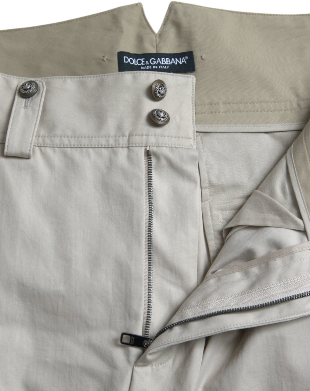 Dolce & Gabbana Beige Cotton High Waist Tapered Pants Beige