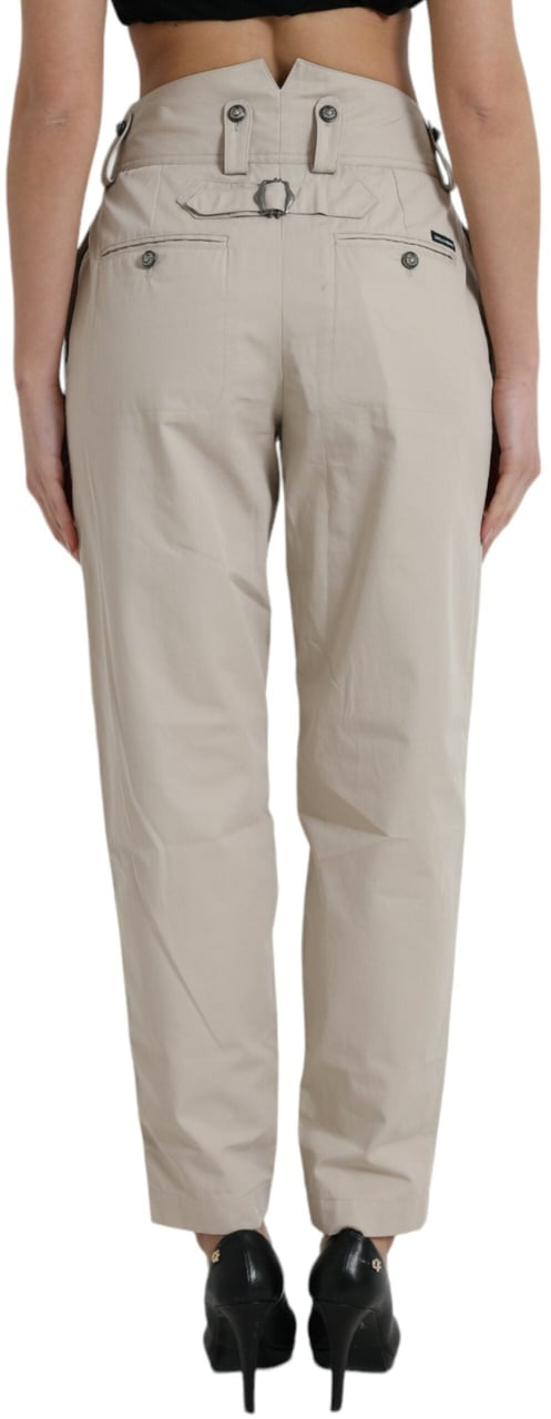 Dolce & Gabbana Beige Cotton High Waist Tapered Pants Beige
