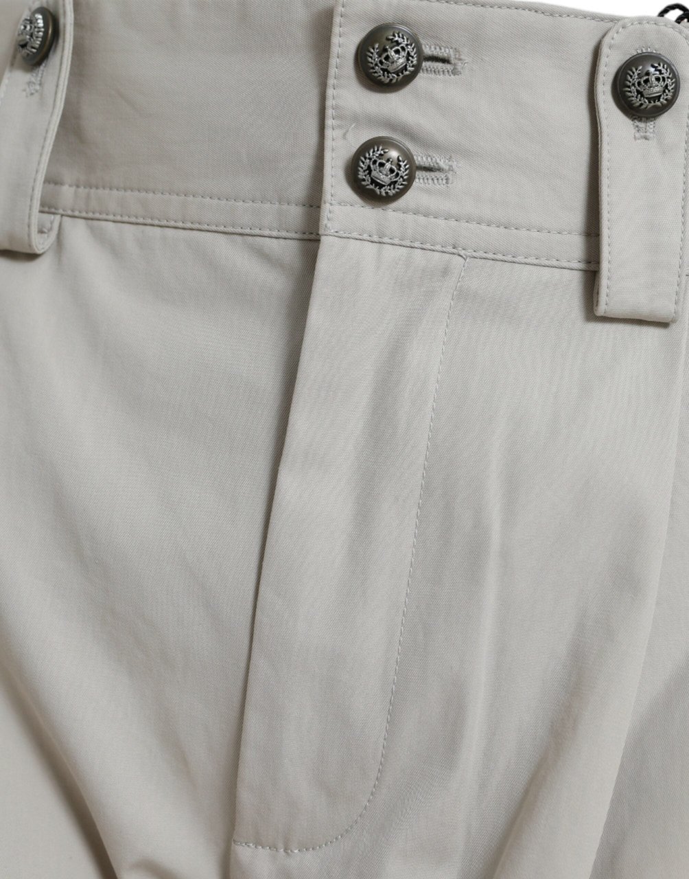 Dolce & Gabbana Beige Cotton High Waist Tapered Pants Beige