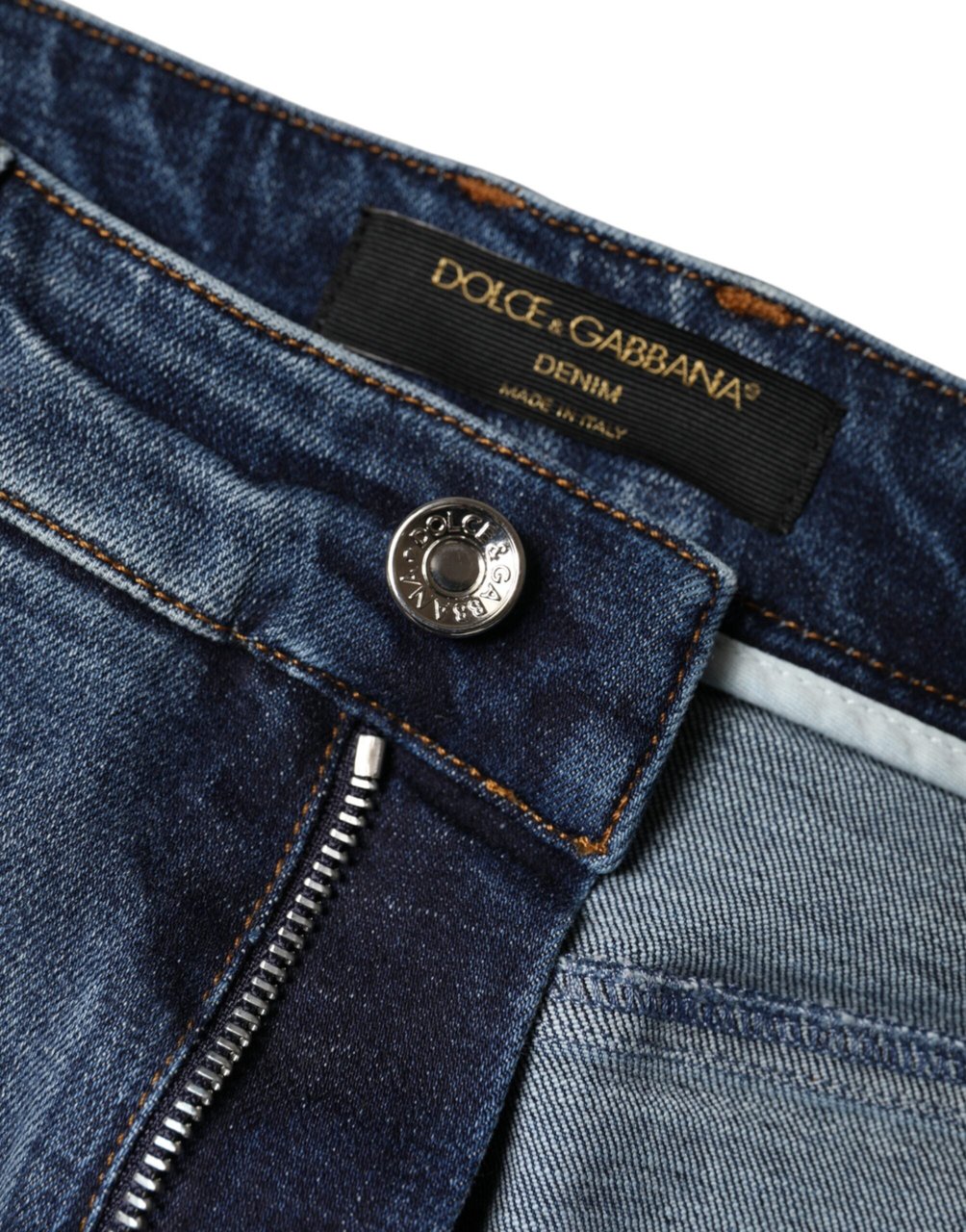 Dolce & Gabbana Dark Blue Cotton Tattered Skinny Denim Jeans Blauw
