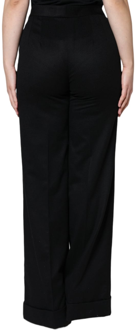 Dolce & Gabbana Black Cashmere Mid Waist Women Boot Cut Pants Zwart