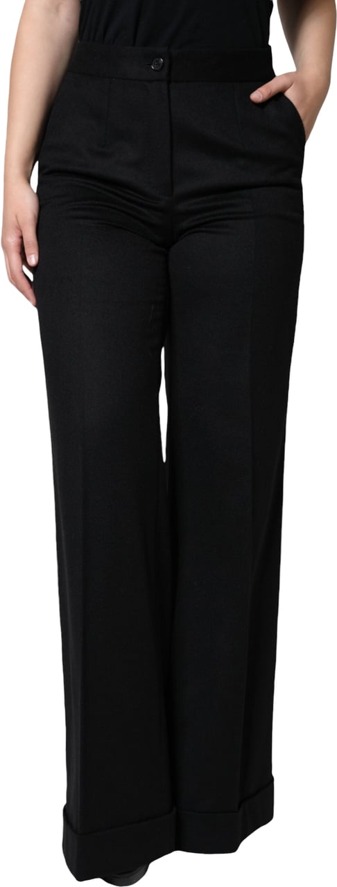 Dolce & Gabbana Black Cashmere Mid Waist Women Boot Cut Pants Zwart