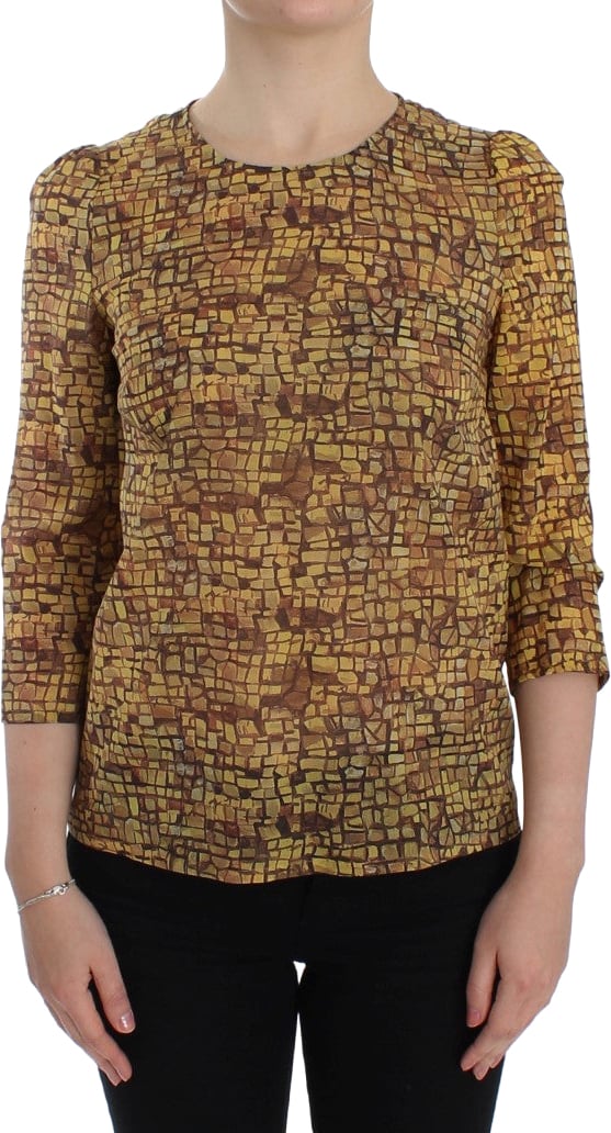 Dolce & Gabbana Multicolor Mosaic Print Silk Blouse T-shirt Divers