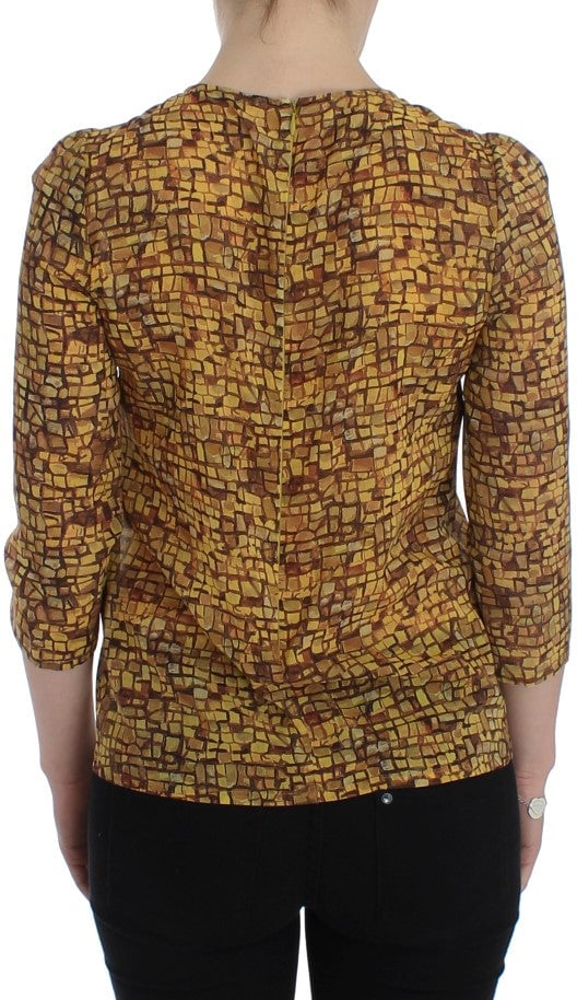 Dolce & Gabbana Multicolor Mosaic Print Silk Blouse T-shirt Divers