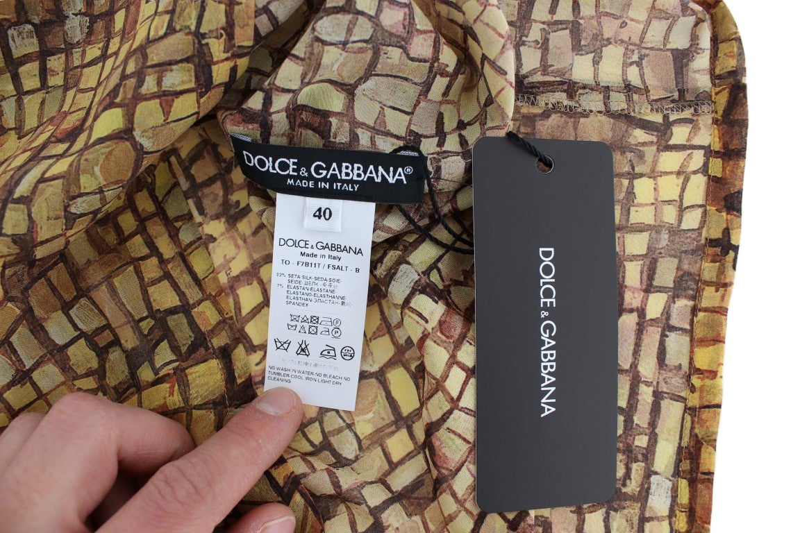 Dolce & Gabbana Multicolor Mosaic Print Silk Blouse T-shirt Divers