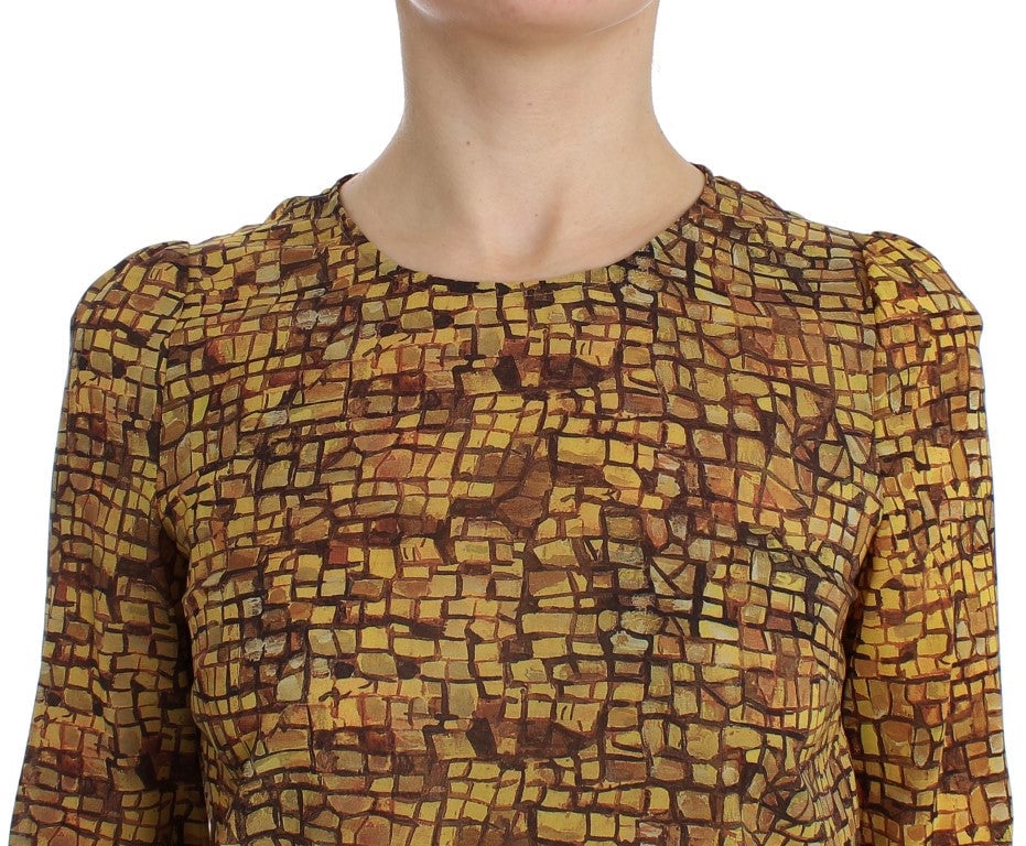 Dolce & Gabbana Multicolor Mosaic Print Silk Blouse T-shirt Divers