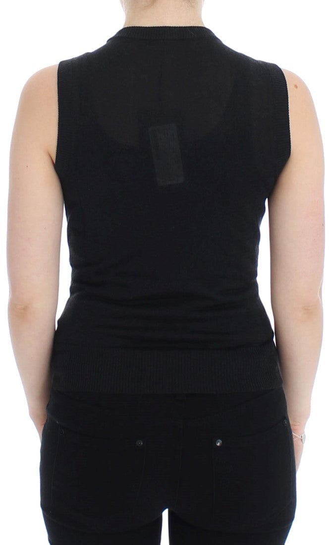 Dolce & Gabbana Black Sleeveless Crewneck Vest Pullover Zwart
