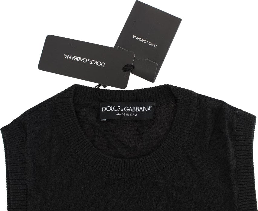 Dolce & Gabbana Black Sleeveless Crewneck Vest Pullover Zwart