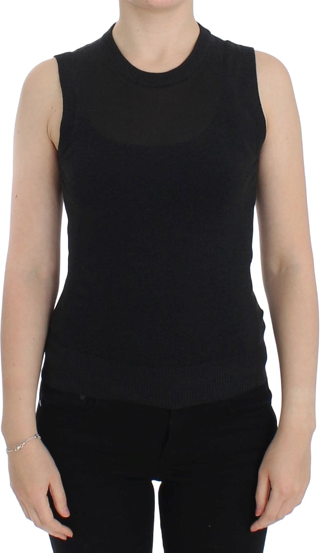 Dolce & Gabbana Black Sleeveless Crewneck Vest Pullover Zwart