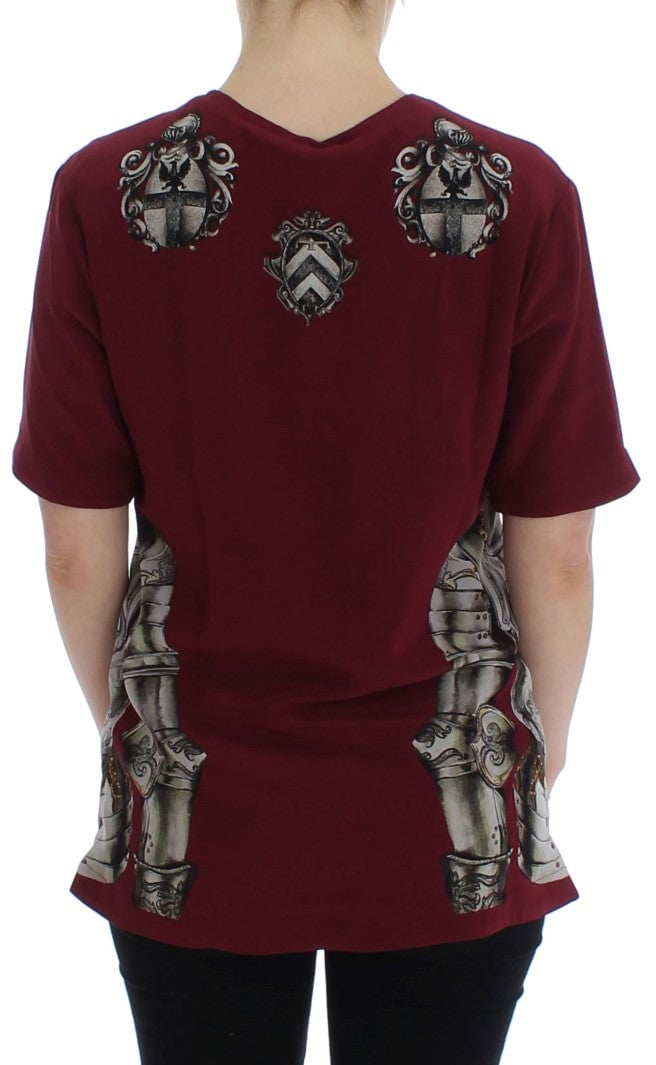 Dolce & Gabbana Red Knight Print Silk Blouse T-shirt Rood