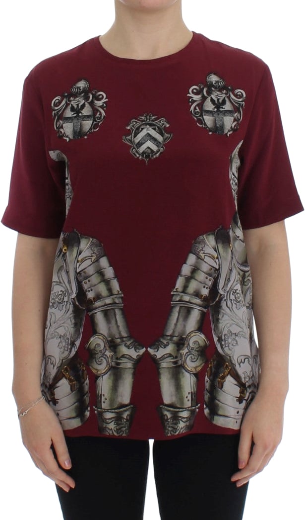 Dolce & Gabbana Red Knight Print Silk Blouse T-shirt Rood