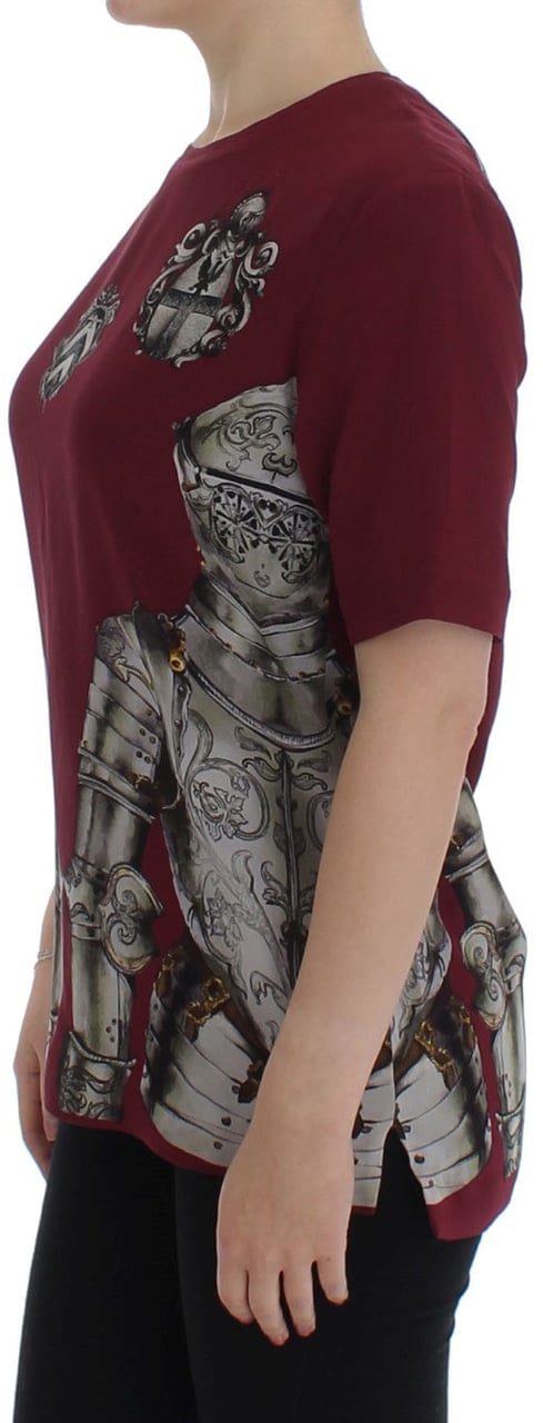 Dolce & Gabbana Red Knight Print Silk Blouse T-shirt Rood