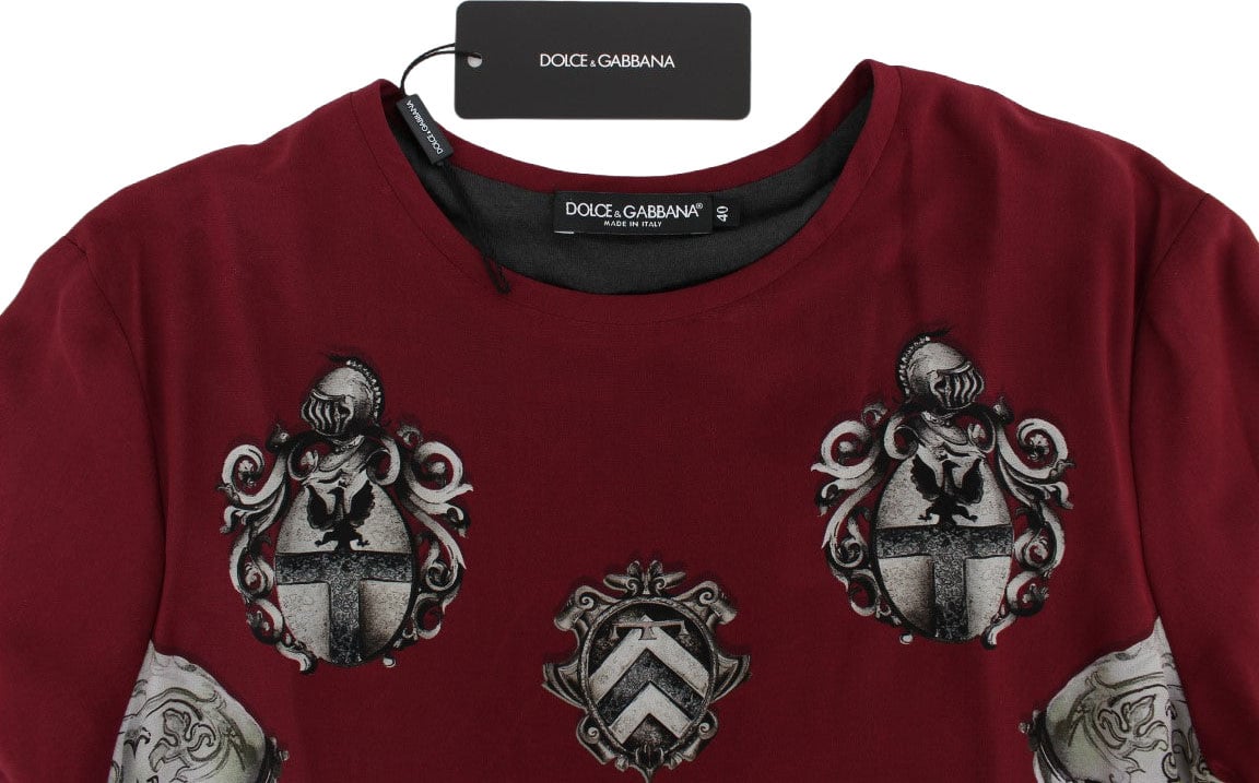 Dolce & Gabbana Red Knight Print Silk Blouse T-shirt Rood