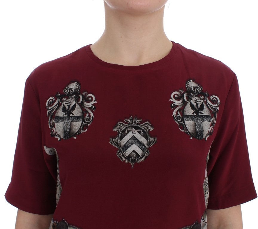 Dolce & Gabbana Red Knight Print Silk Blouse T-shirt Rood