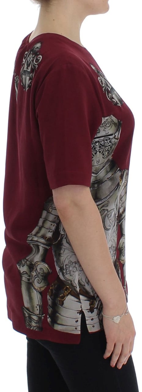 Dolce & Gabbana Red Knight Print Silk Blouse T-shirt Rood