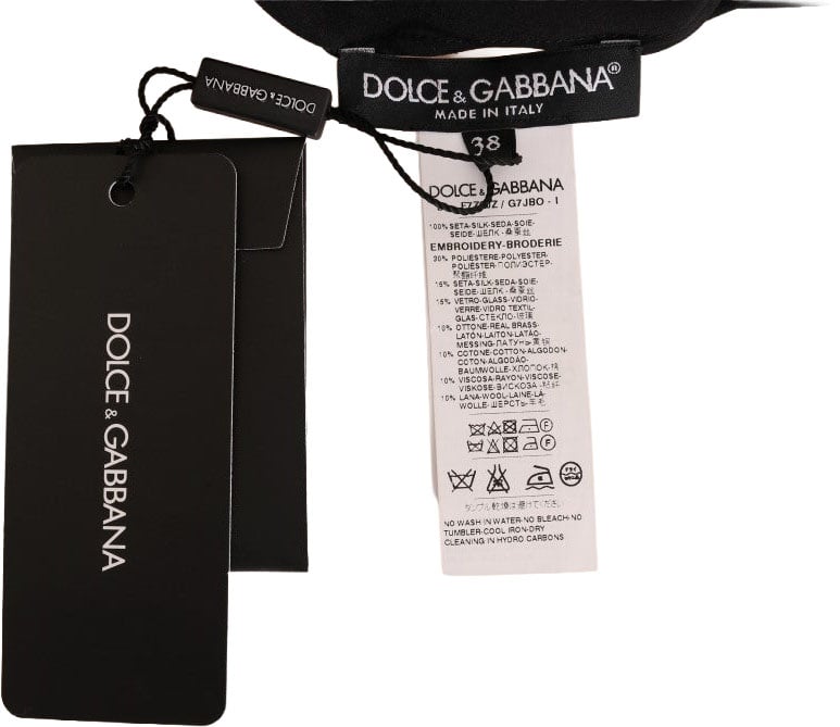 Dolce & Gabbana Black Silk Fairy Tale Top Crystal Blouse Zwart