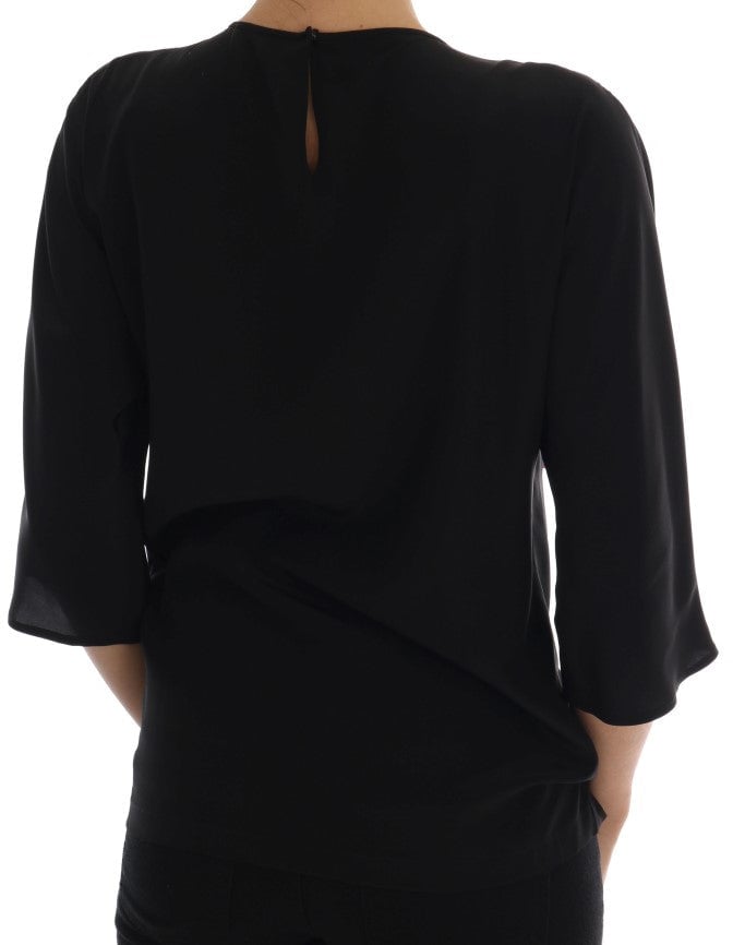 Dolce & Gabbana Black Silk Fairy Tale Top Crystal Blouse Zwart