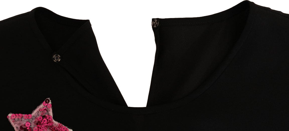 Dolce & Gabbana Black Silk Fairy Tale Top Crystal Blouse Zwart