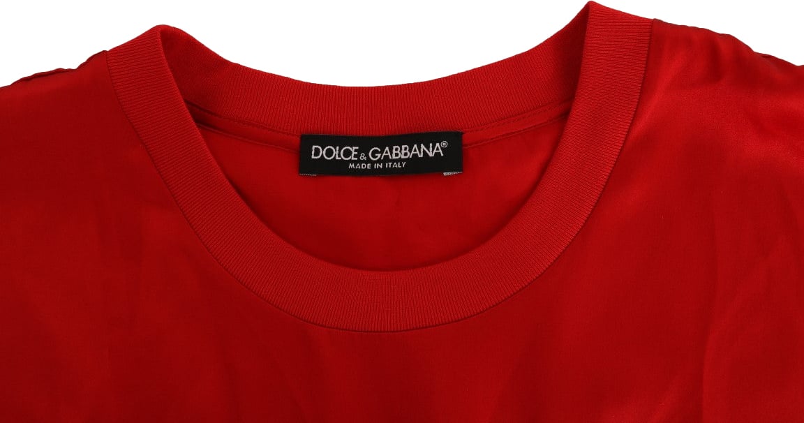 Dolce & Gabbana Red Silk Orange Vase Crystal Top Rood