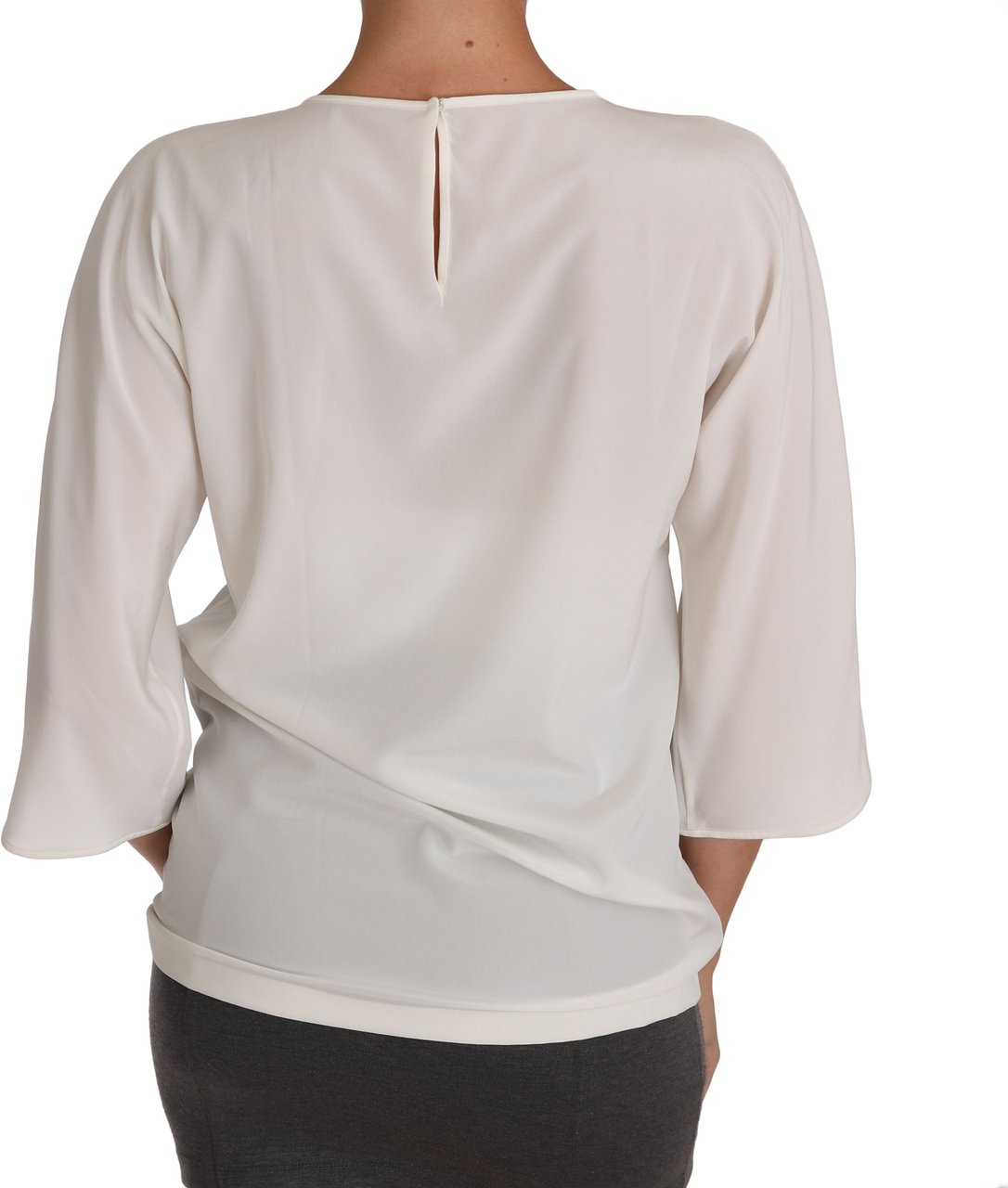 Dolce & Gabbana White Silk #dgfamily Crystal T-shirt Wit