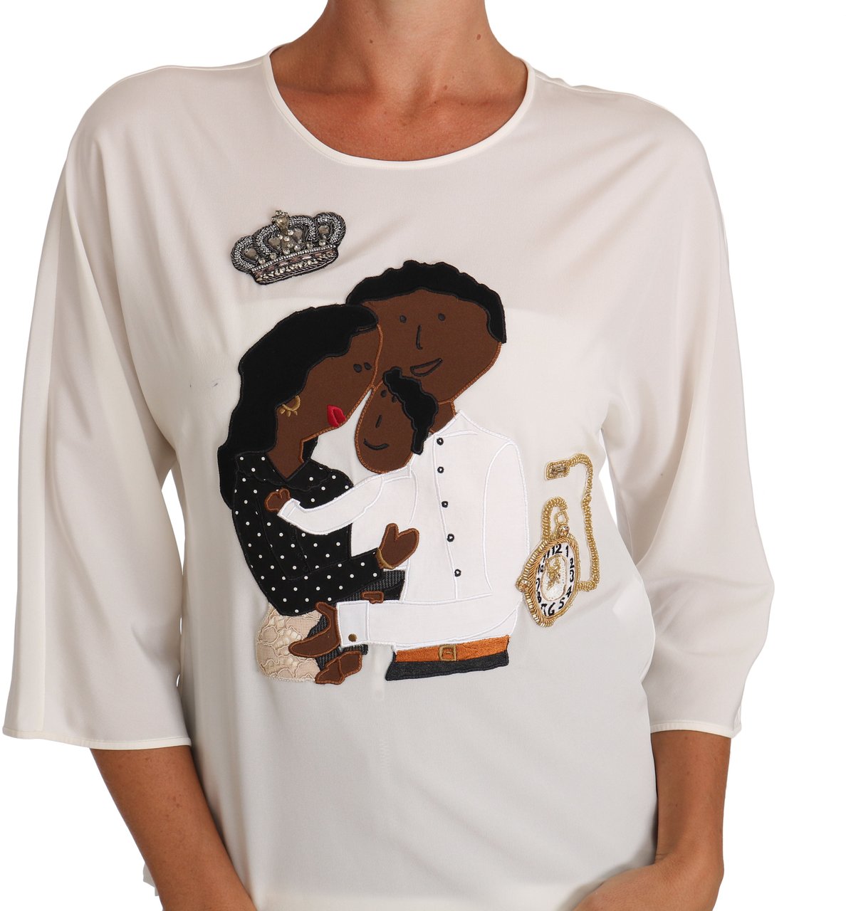 Dolce & Gabbana White Silk #dgfamily Crystal T-shirt Wit