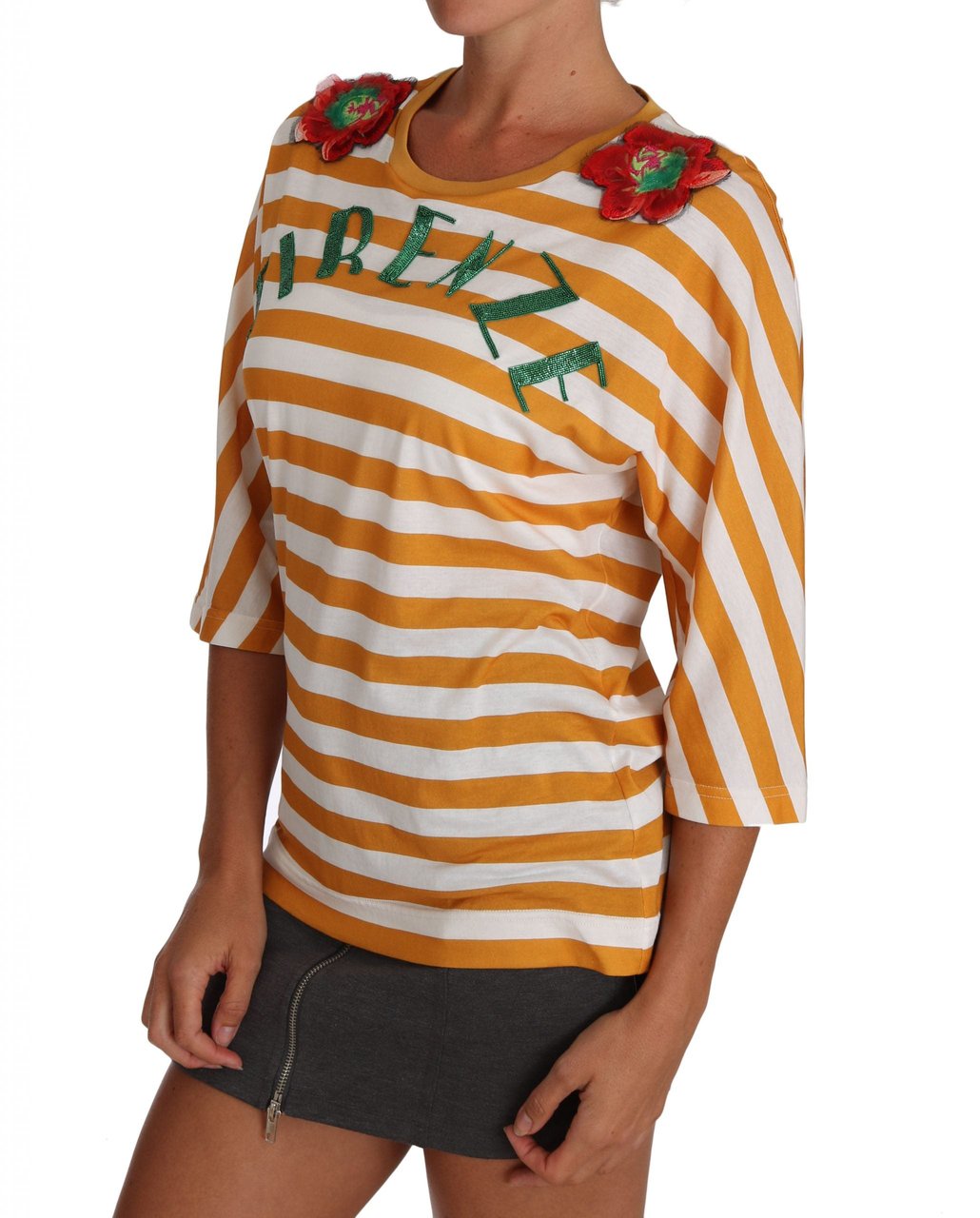 Dolce & Gabbana White Orange FIRENZE Top T-shirt Wit
