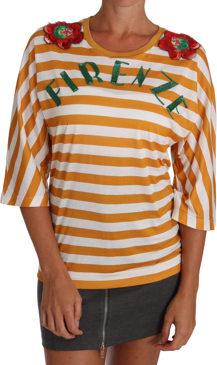 Dolce & Gabbana White Orange FIRENZE Top T-shirt Wit