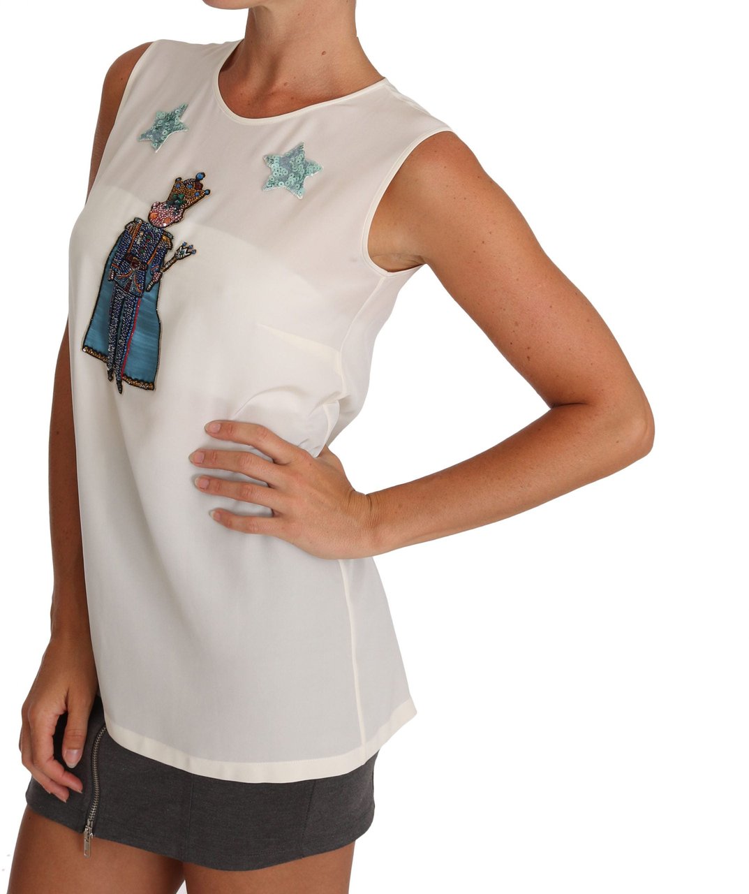 Dolce & Gabbana White Silk Crystal Sequined Fairy T-shirt Wit