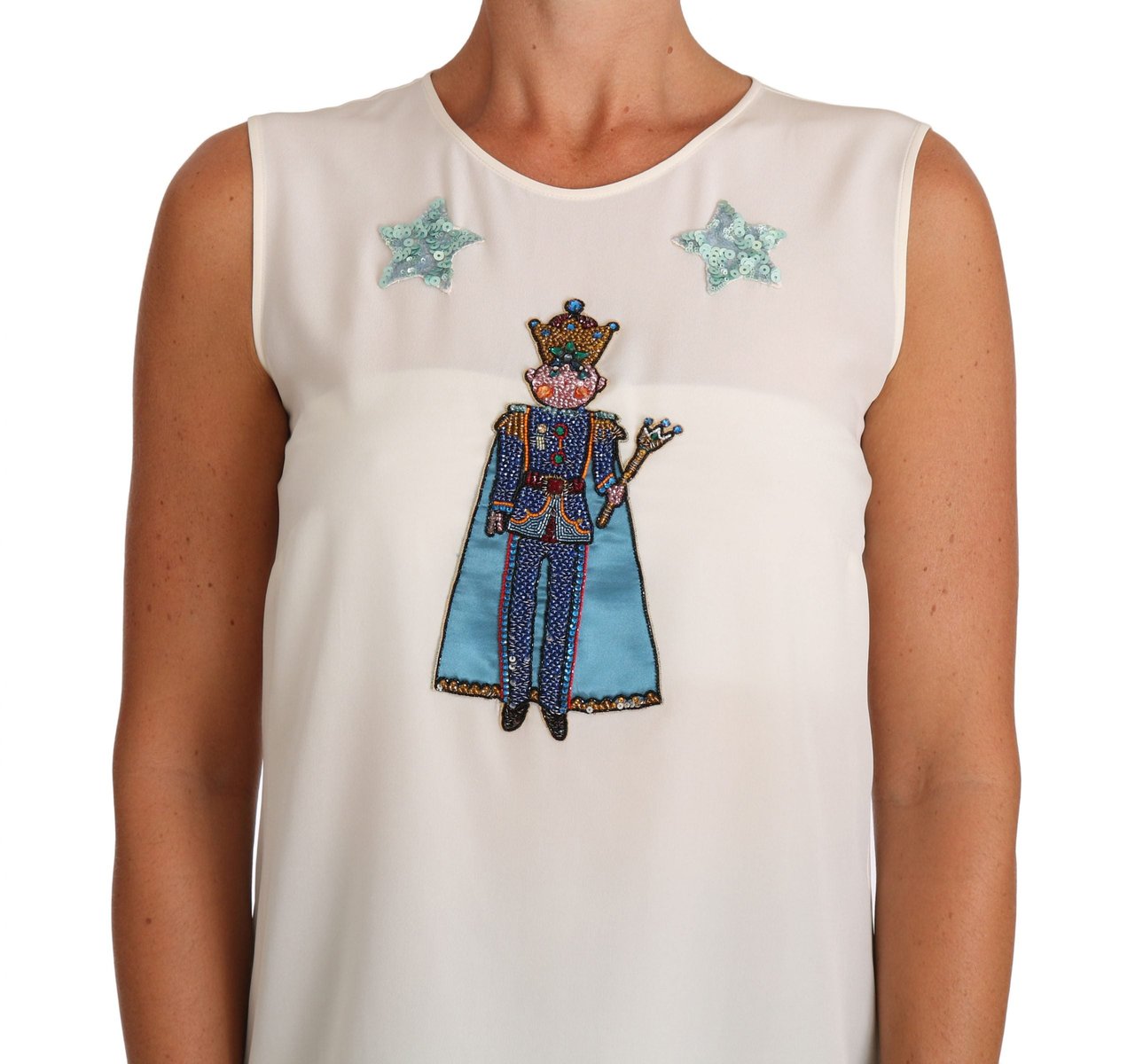 Dolce & Gabbana White Silk Crystal Sequined Fairy T-shirt Wit