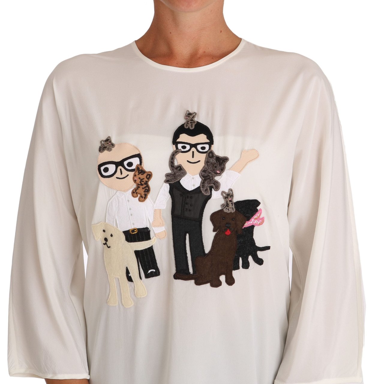 Dolce & Gabbana White Silk #dgfamily Blouse T-shirt Divers