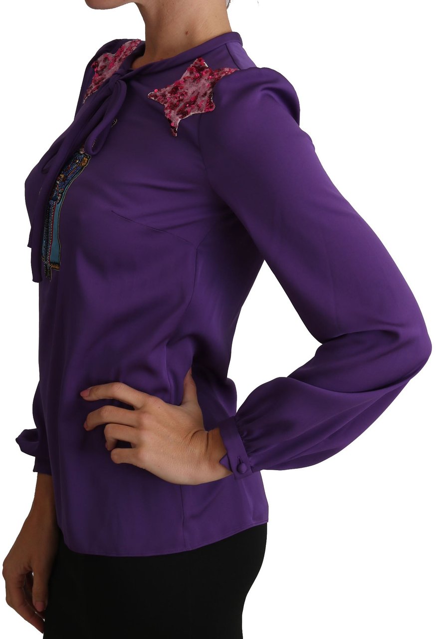 Dolce & Gabbana Purple Blouse Prince Fairy Tale Embellished Top Paars