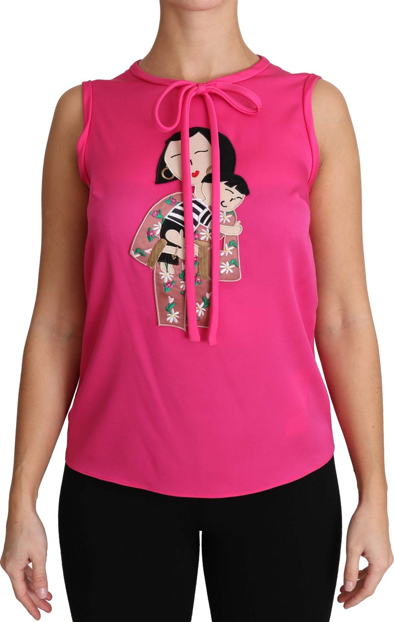 Dolce & Gabbana Pink Family Silk Tank Mama Blouse Top Shirt Roze