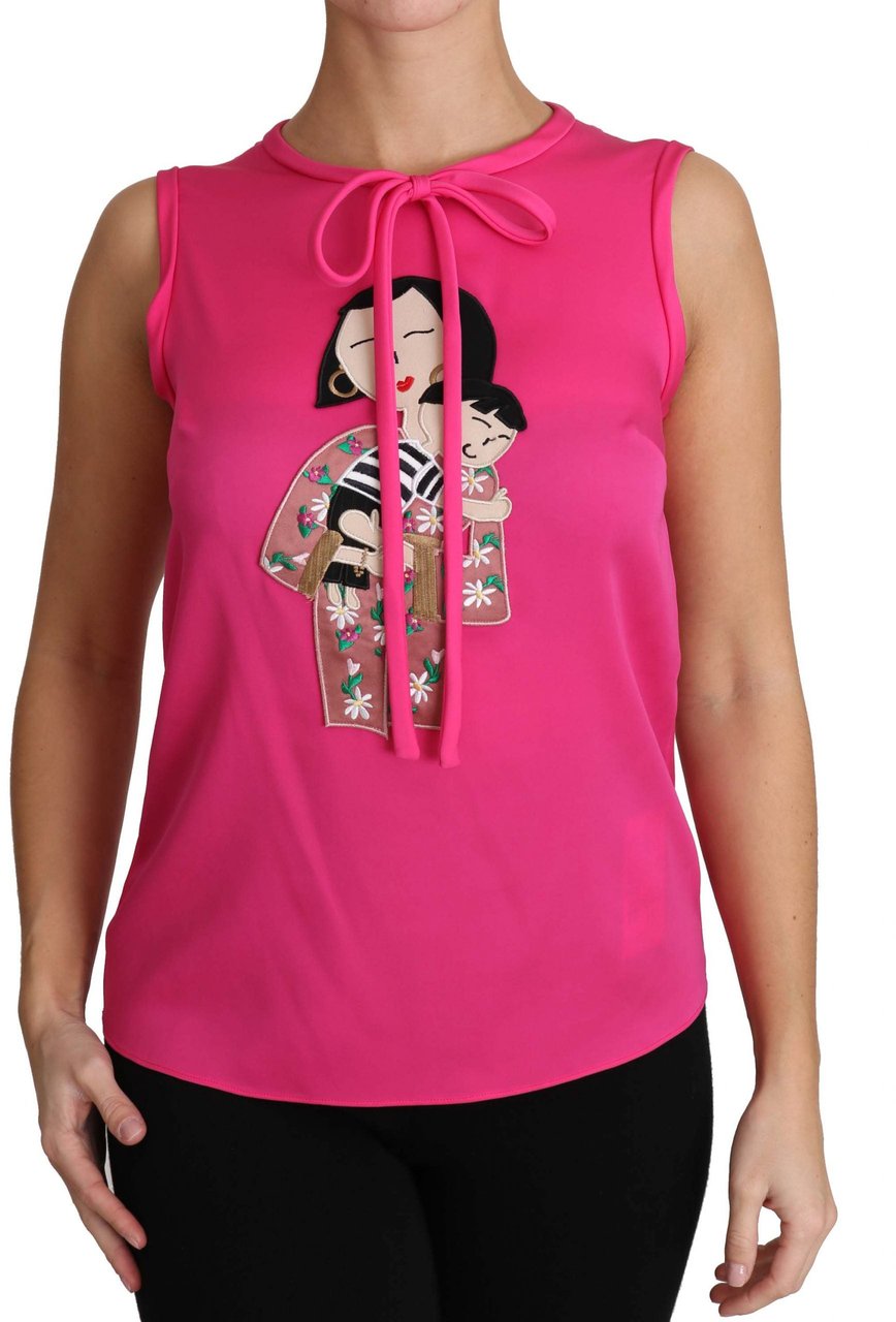 Dolce & Gabbana Pink Family Silk Tank Mama Blouse Top Shirt Roze