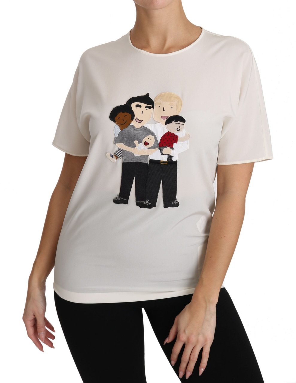 Dolce & Gabbana White Silk Stretch #dgfamily T-shirt Wit