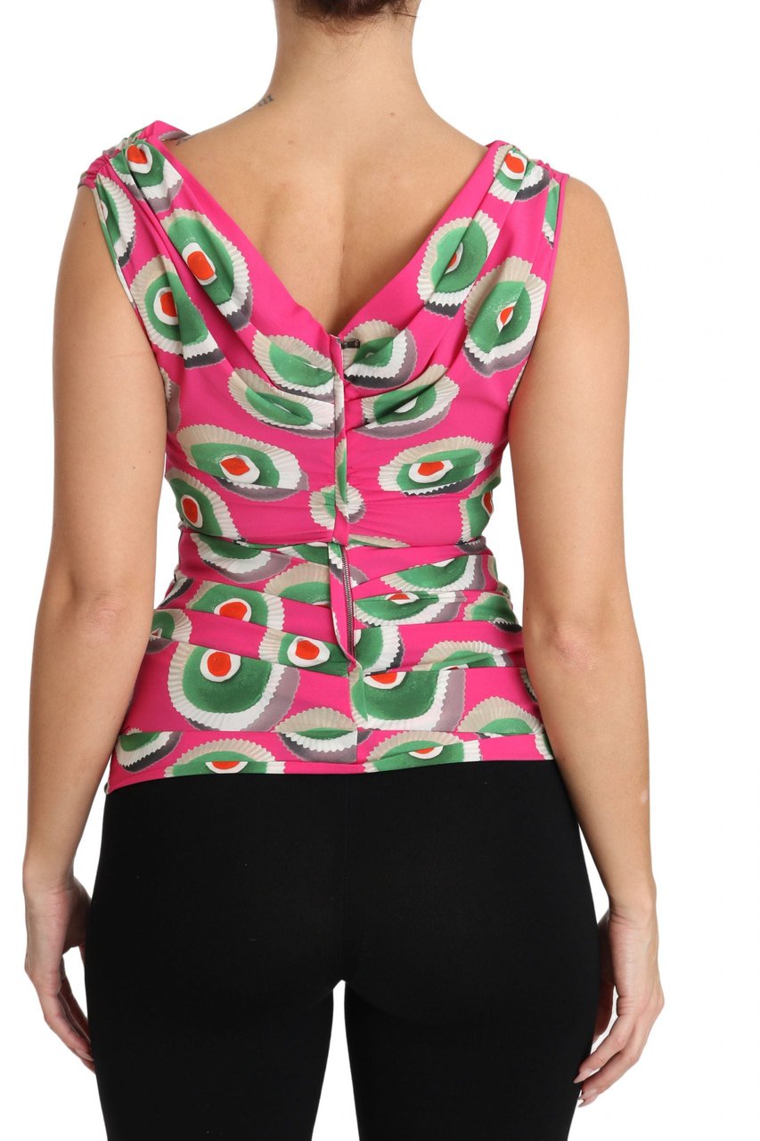 Dolce & Gabbana Pink Silk Stretch Sicilian Cake Top Roze