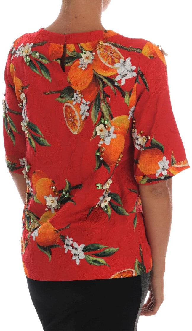 Dolce & Gabbana Orange Print Crystal-Embellished Blouse Divers