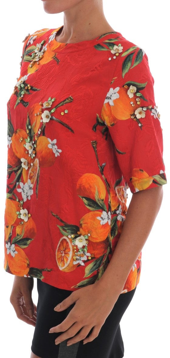 Dolce & Gabbana Orange Print Crystal-Embellished Blouse Divers