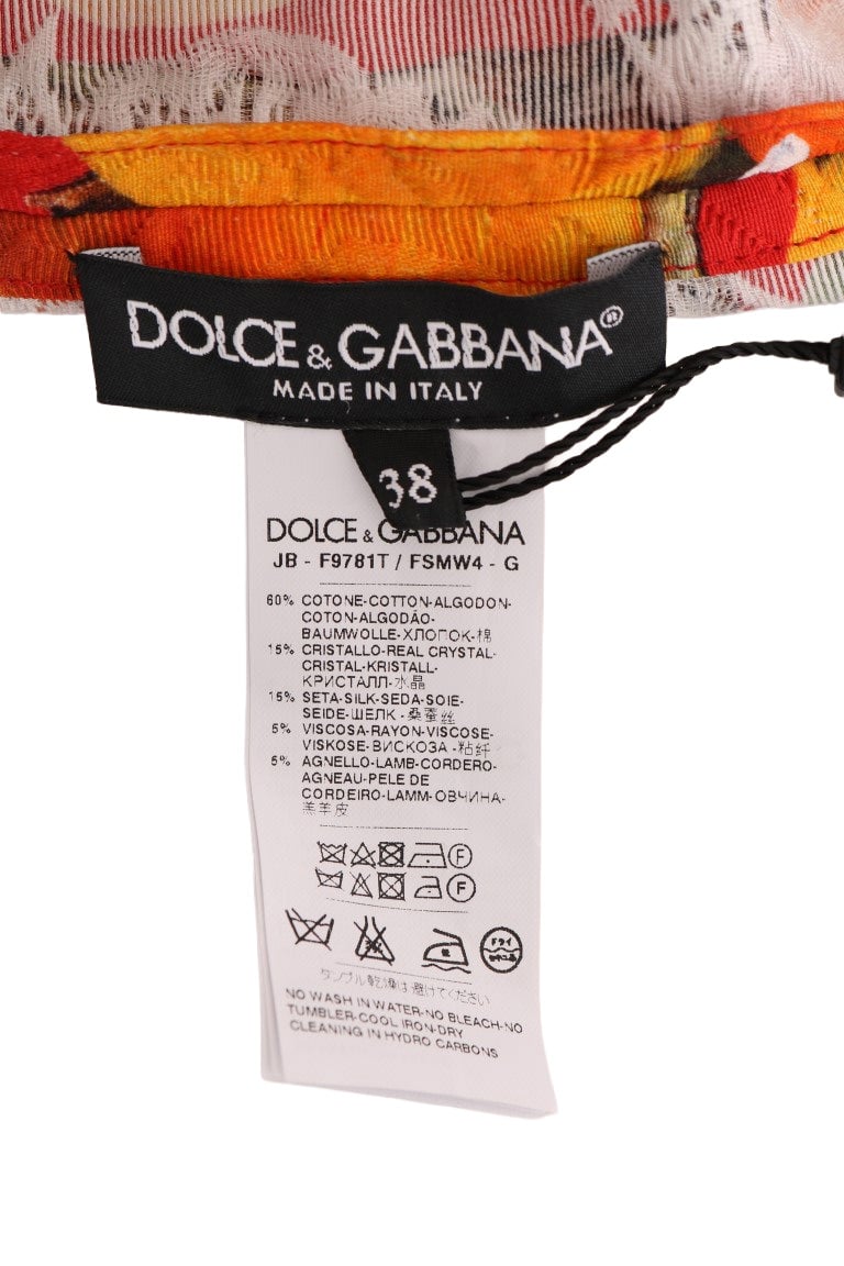 Dolce & Gabbana Orange Print Crystal-Embellished Blouse Divers