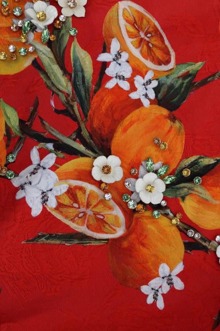 Dolce & Gabbana Orange Print Crystal-Embellished Blouse Divers