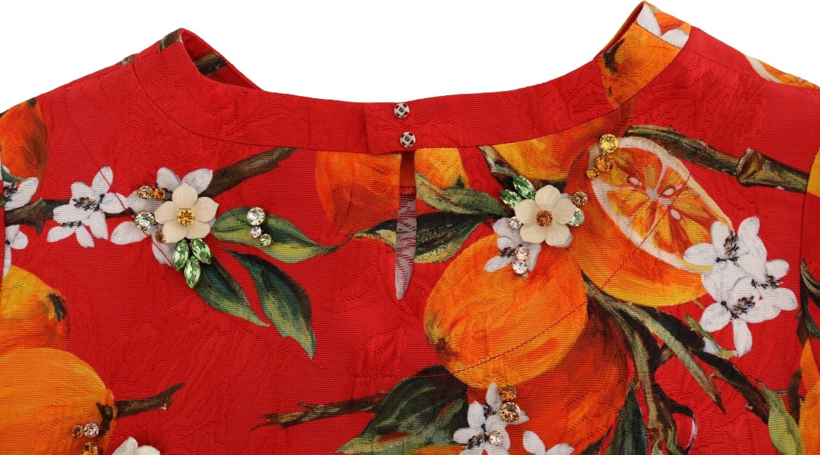 Dolce & Gabbana Orange Print Crystal-Embellished Blouse Divers