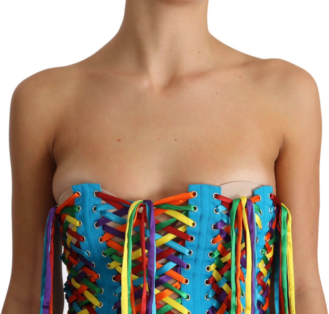 Dolce & Gabbana Multicolor Strings Bustier Polyester Corset  Top Divers