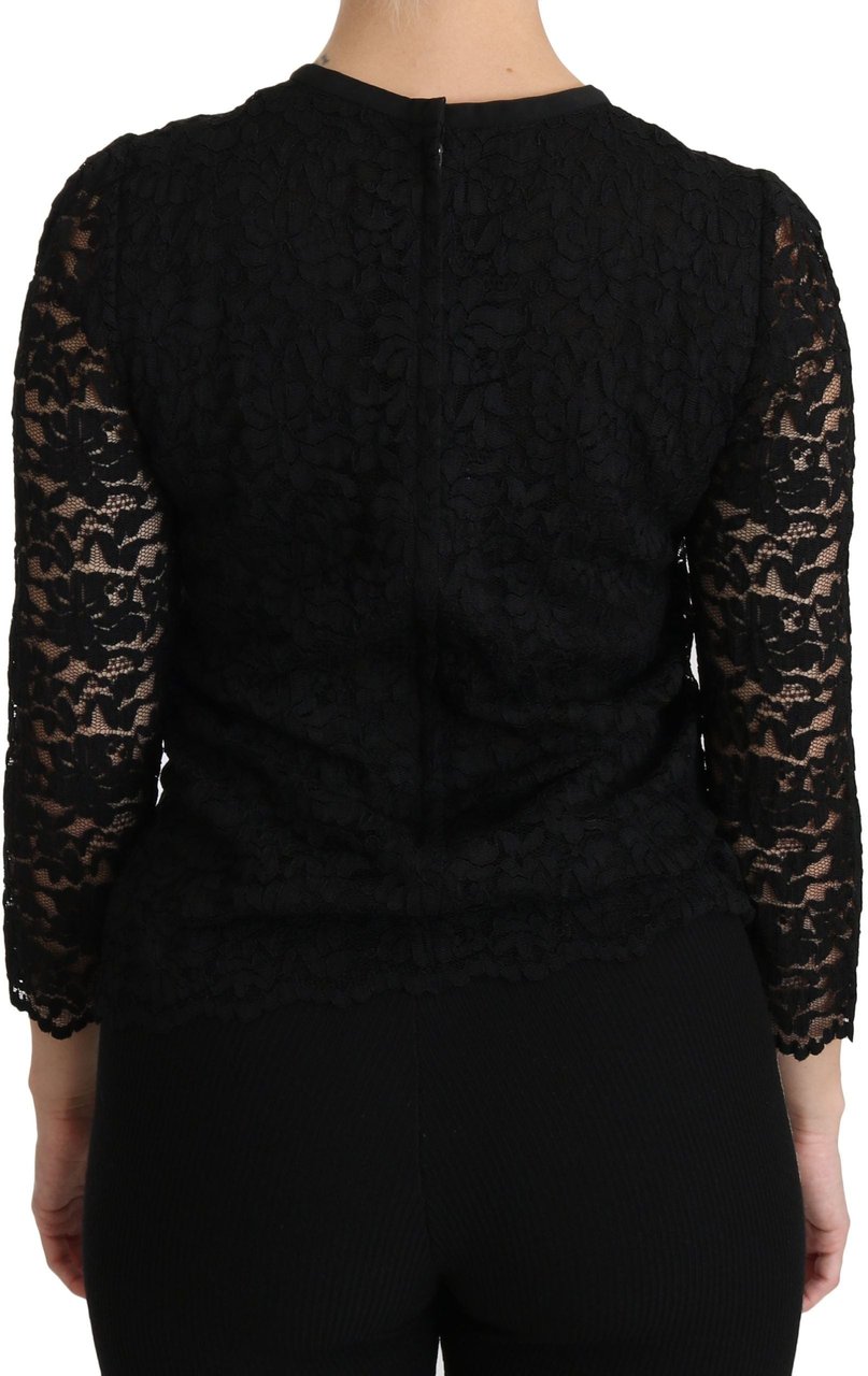 Dolce & Gabbana Black Lace Long Sleeve Nylon Blouse Zwart