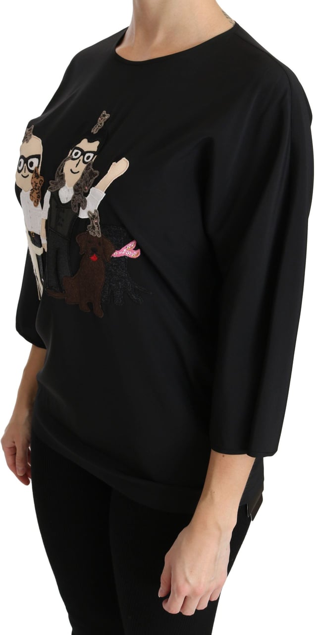 Dolce & Gabbana Black #dgfamily Top T-shirt Silk Blouse Zwart