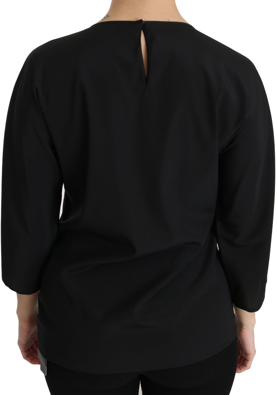 Dolce & Gabbana Black #dgfamily Top T-shirt Silk Blouse Zwart