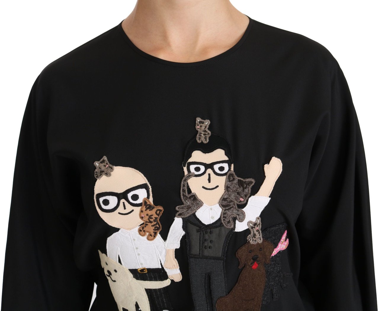 Dolce & Gabbana Black #dgfamily Top T-shirt Silk Blouse Zwart
